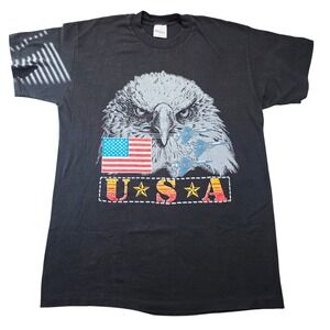 Vintage Stedman USA T Shirt Black Eagle American Flag Jets L Single Stitch
